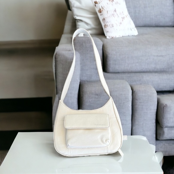 Fossil NWOT Pebbled Leather Shoulder Bag Satchel Bone Color Off White - Picture 15 of 15